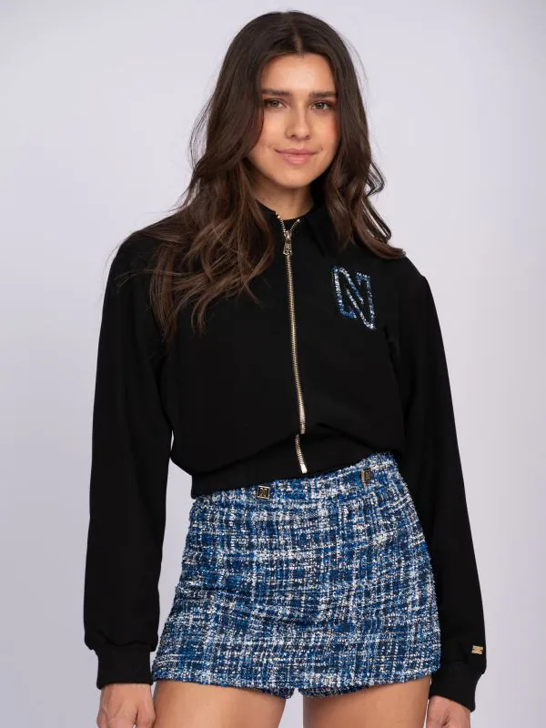 nikkie Wijdvallend jack met tweed N-logo