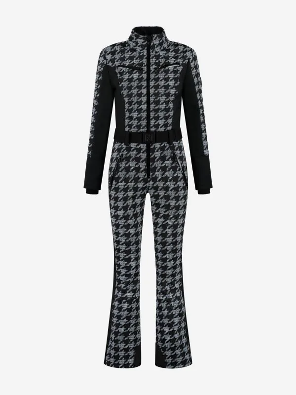 nikkie Ski jumpsuit met logo patroon en elastische riem