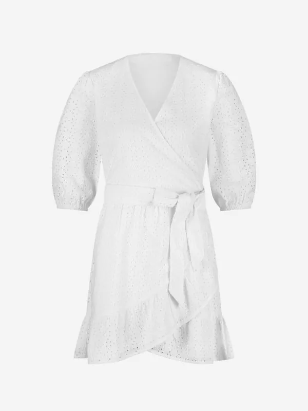 nikkie Wikkeljurk met broderie anglaise en pofmouwen