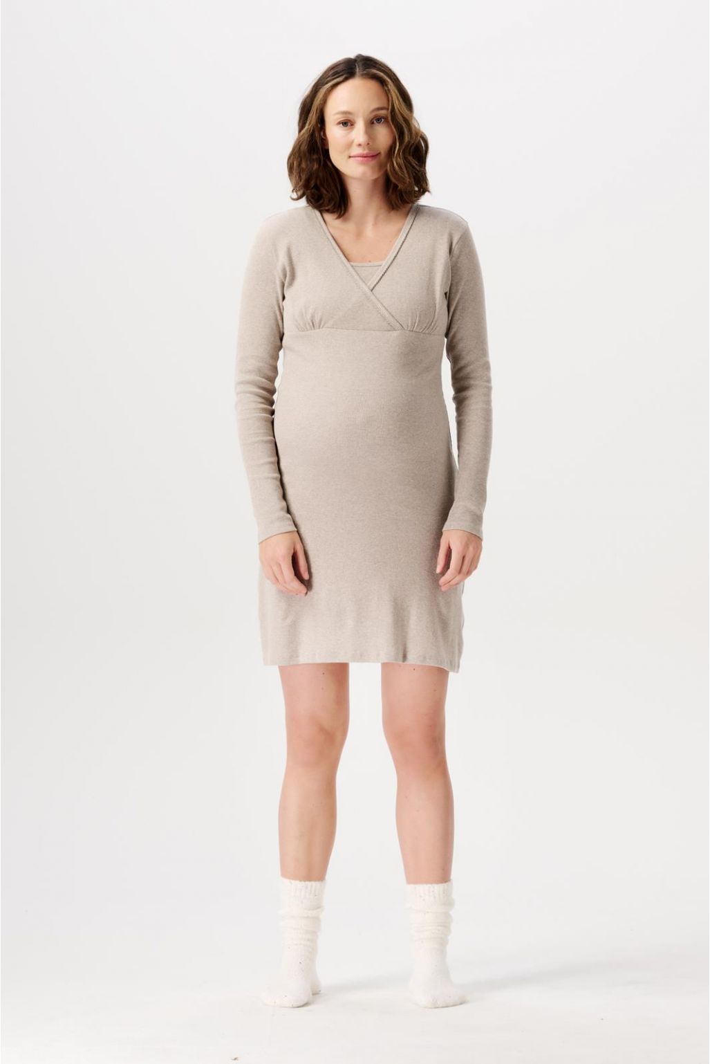 noppies Nachtjapon met voedingsfunctie Alisa - Taupe Melange