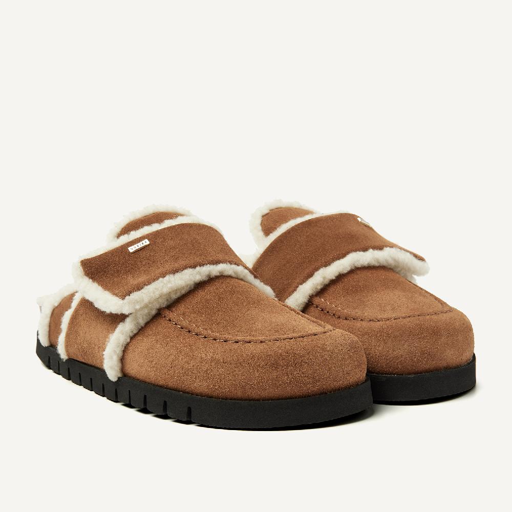 Nubikk Teddy Fur Cognac Suede Slippers Voor Dames