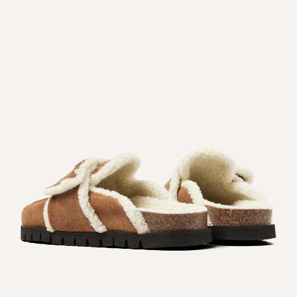 Nubikk Teddy Fur Cognac Suede Slippers Voor Dames