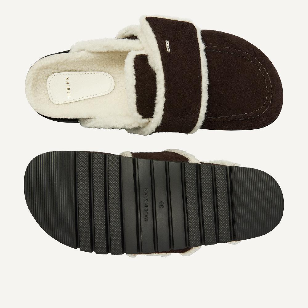 Nubikk Teddy Fur Donkerbruine Slippers Voor Dames