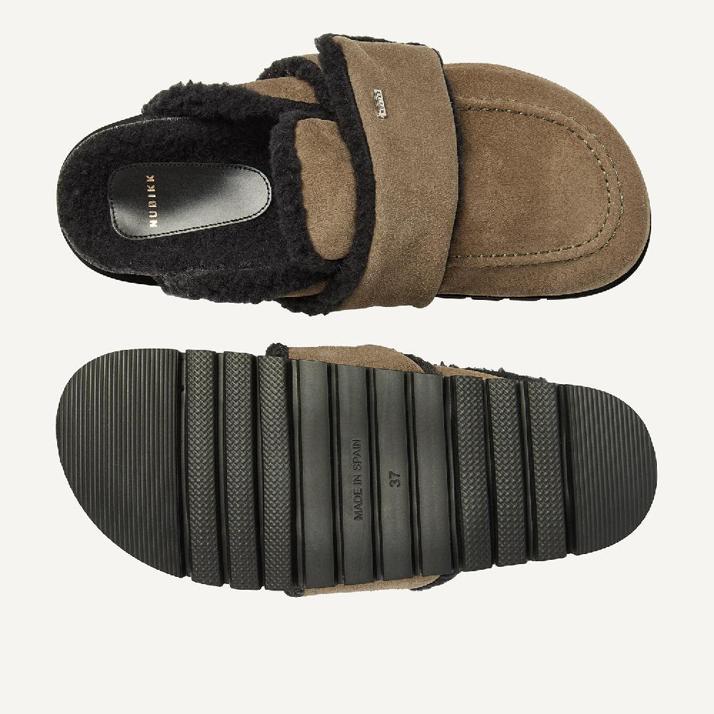 Nubikk Teddy Fur Donkergroene Slippers Voor Dames