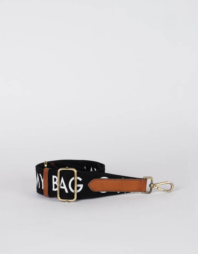 O My Bag Canvas Logo Band - Zwart / Cognac Klassiek Leer