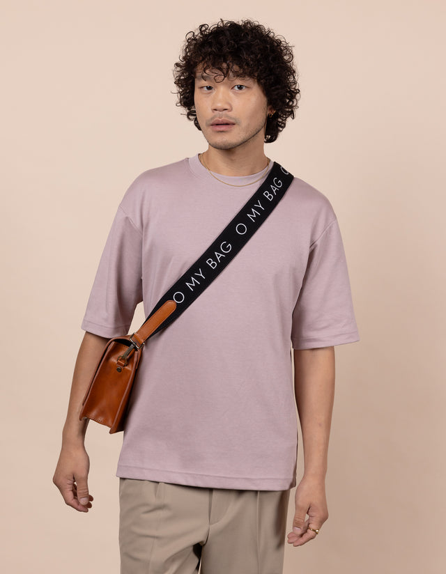 O My Bag Canvas Logo Band - Zwart / Cognac Klassiek Leer