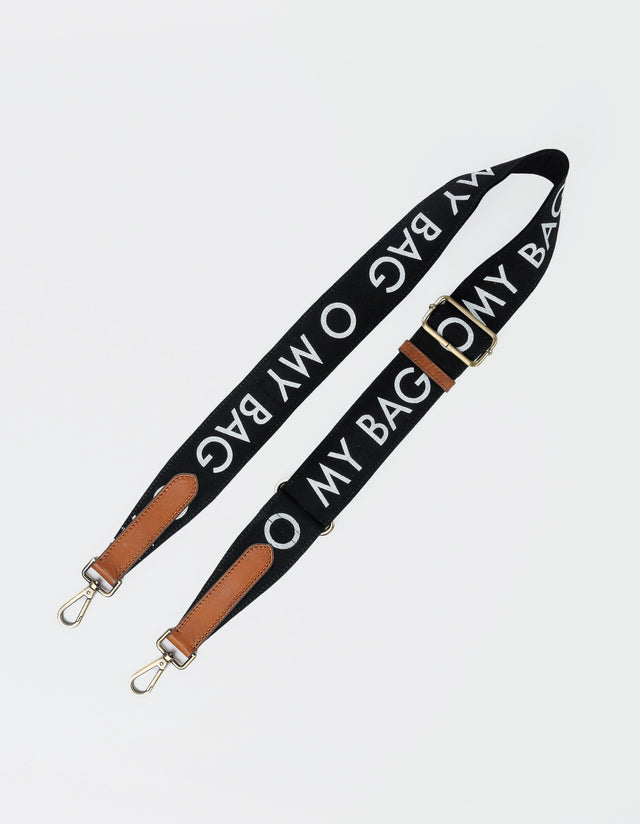 o my bag Canvas Logo Band - Zwart / Cognac Klassiek Leer