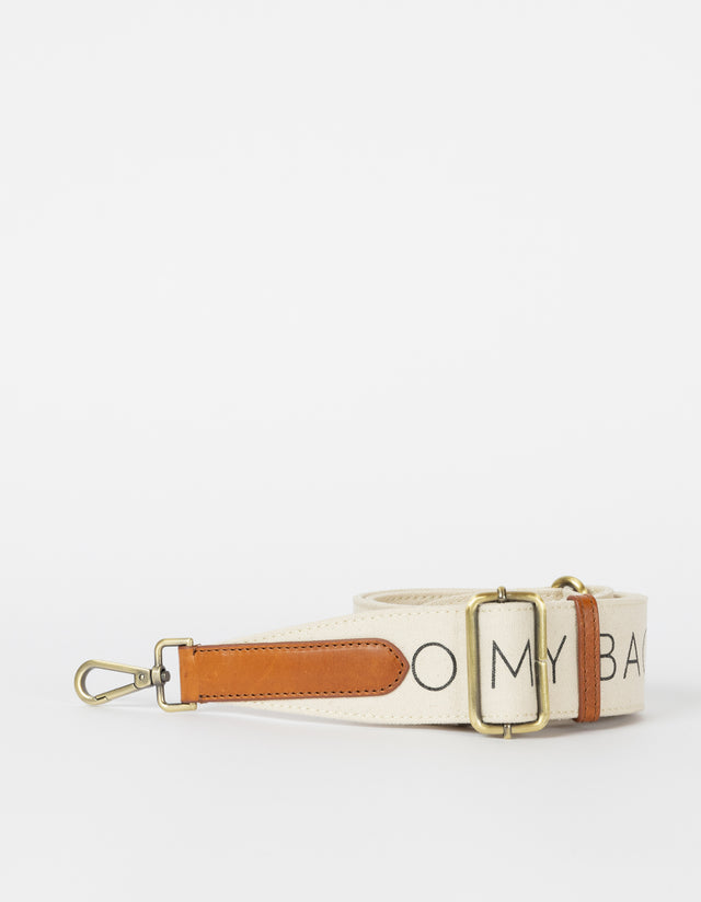 O My Bag Canvas Logo Strap - Wit / Cognac Klassiek Leer