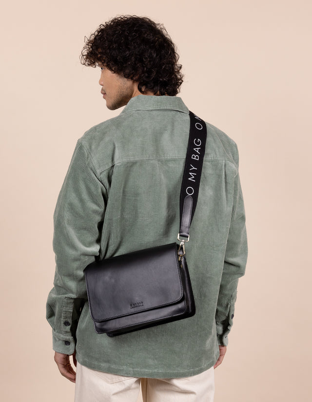 O My Bag Canvas Logo Strap - Zwart / Zwart Klassiek Leer
