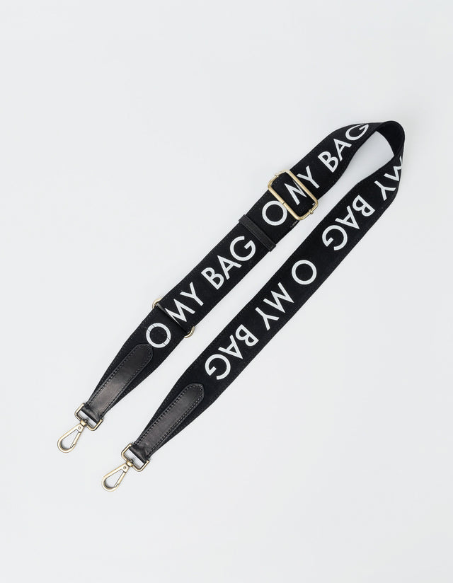 o my bag Canvas Logo Strap - Zwart / Zwart Klassiek Leer