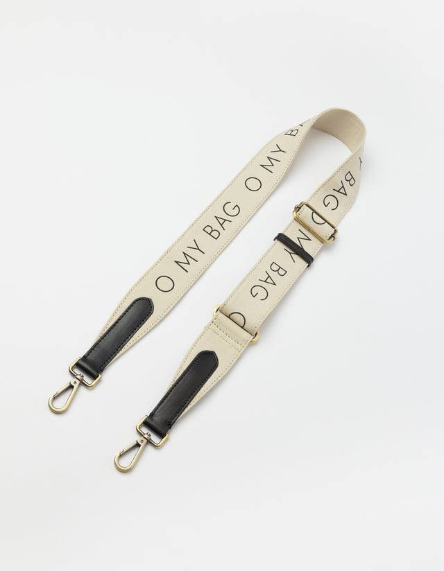 o my bag Canvas Logo Strap - Wit / Zwart Klassiek Leer