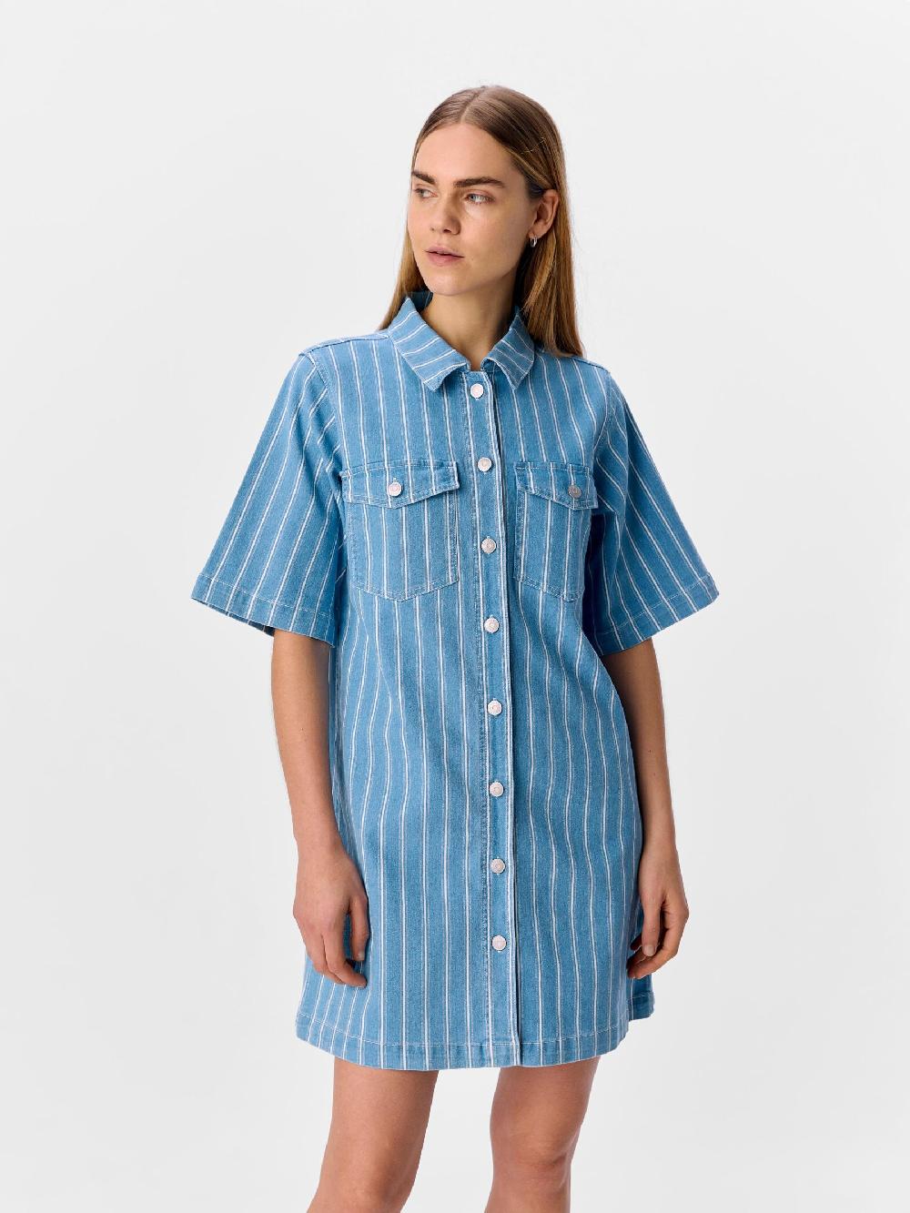 Object Petite GESTREEPT DENIM JURK