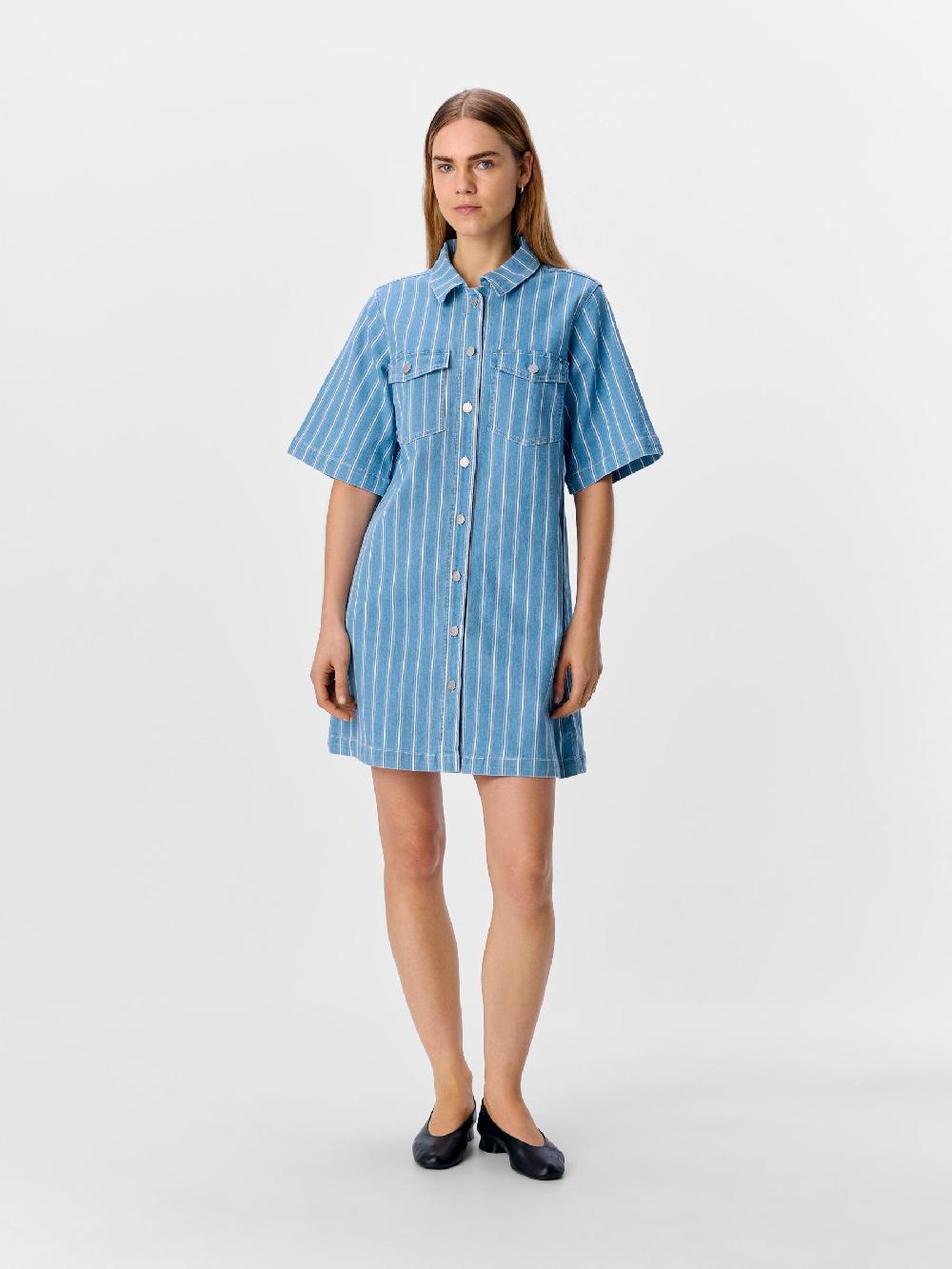 Object Petite GESTREEPT DENIM JURK