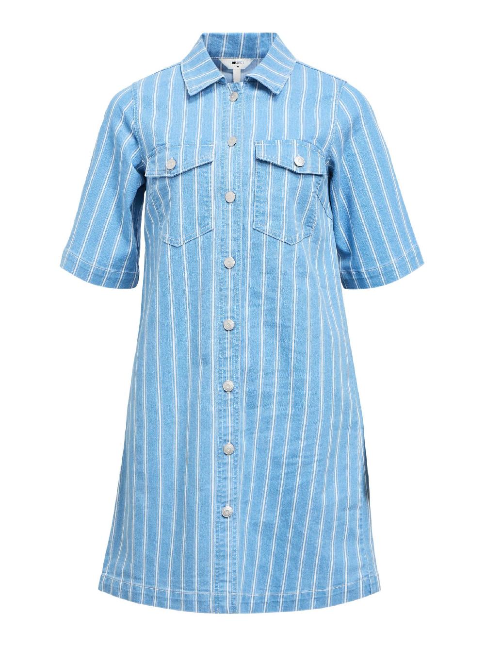 object petite GESTREEPT DENIM JURK