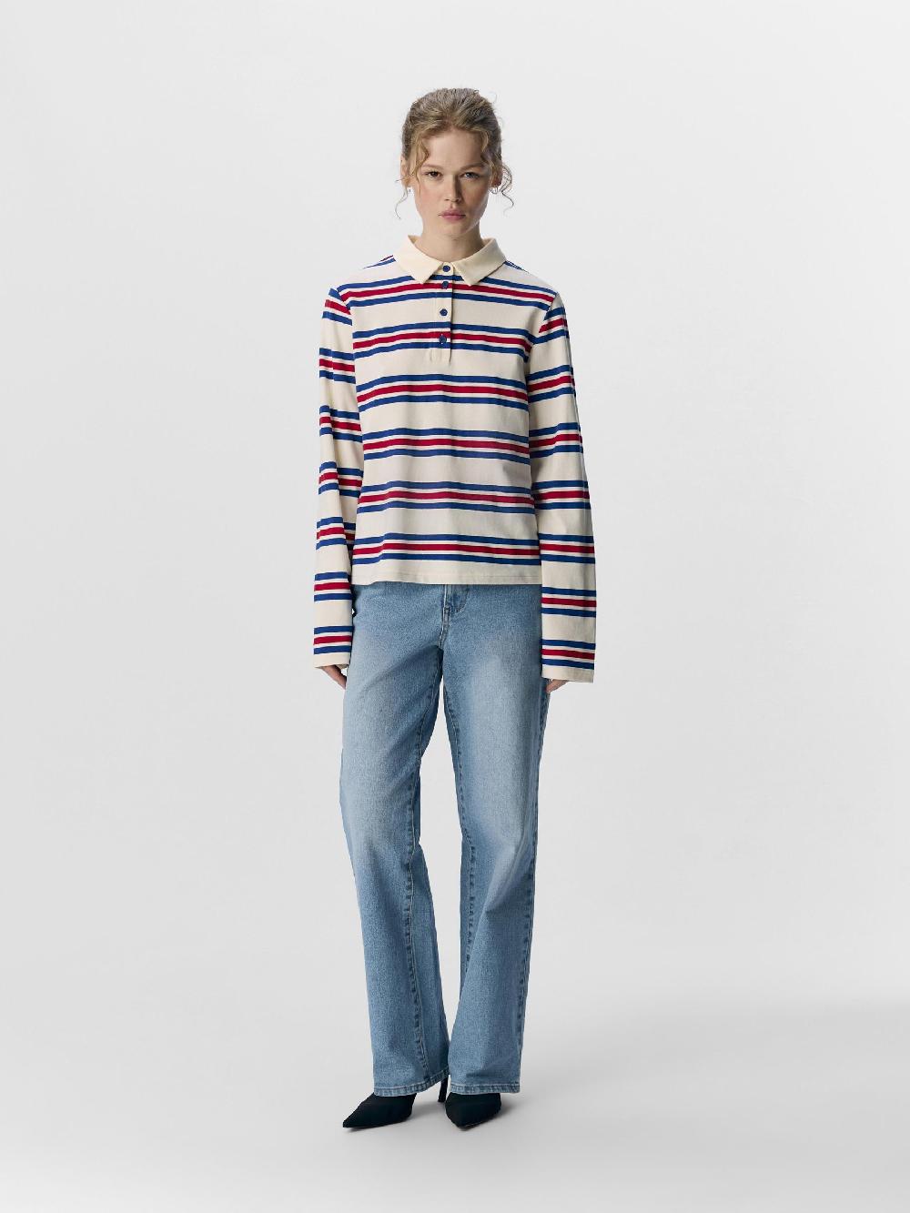 Object Petite GESTREEPT POLO MET LANGE MOUWEN