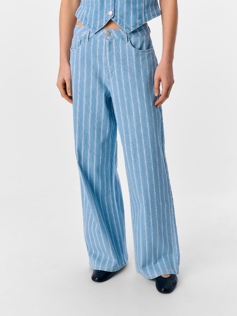 Object Petite GESTREEPT WIDE LEG JEANS