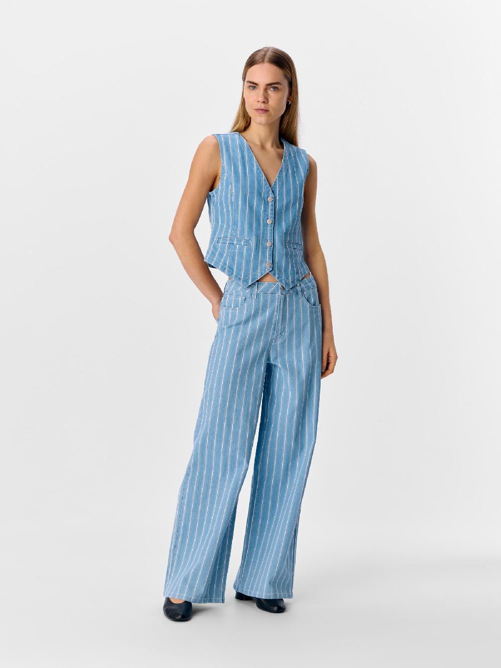 Object Petite GESTREEPT WIDE LEG JEANS