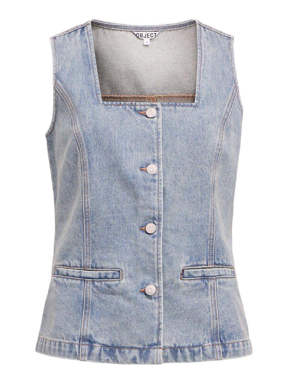 object petite VIERKANTE HALS DENIM GILET
