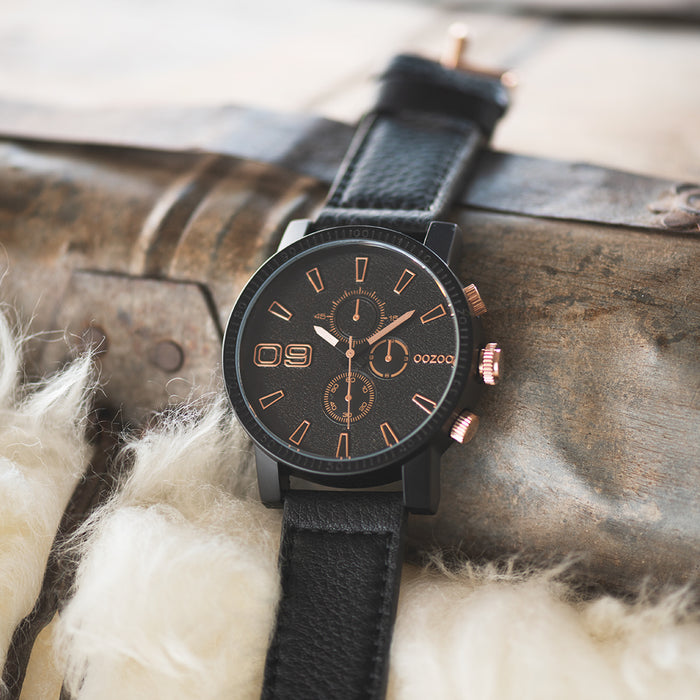 Oozoo Black OOZOO Watch With Black Leather Strap - C9034