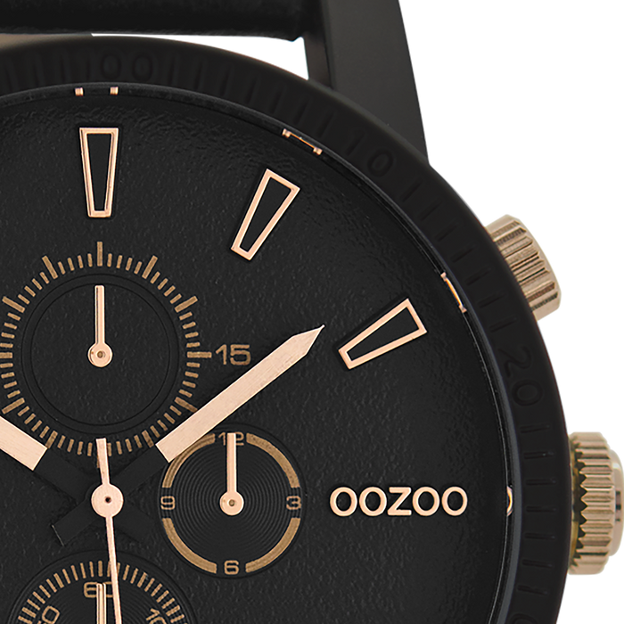 Oozoo Black OOZOO Watch With Black Leather Strap - C9034