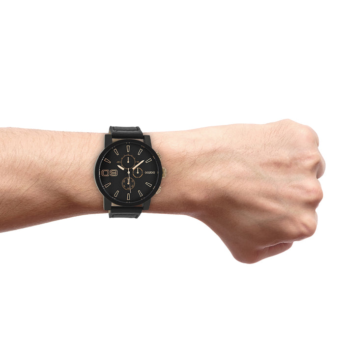 Oozoo Black OOZOO Watch With Black Leather Strap - C9034