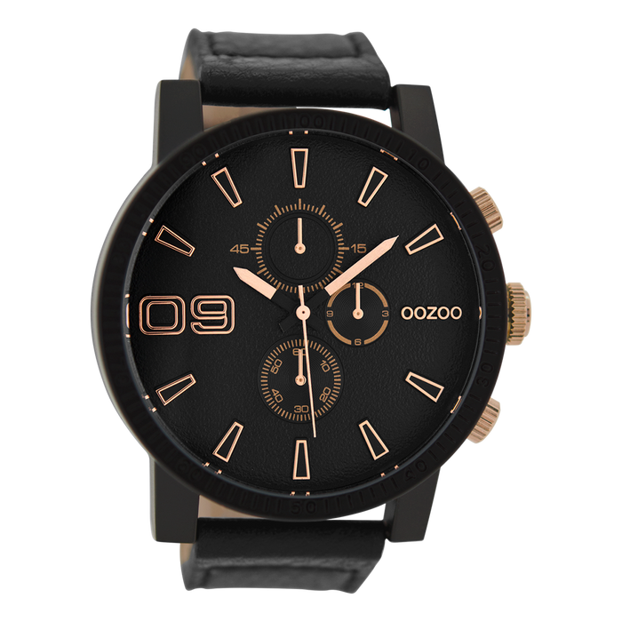oozoo Black OOZOO watch with black leather strap - C9034