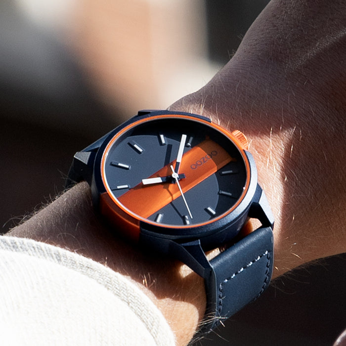 Oozoo Blauw/fluo Oranje OOZOO Horloge Met Blauwe Leren Band - C11232