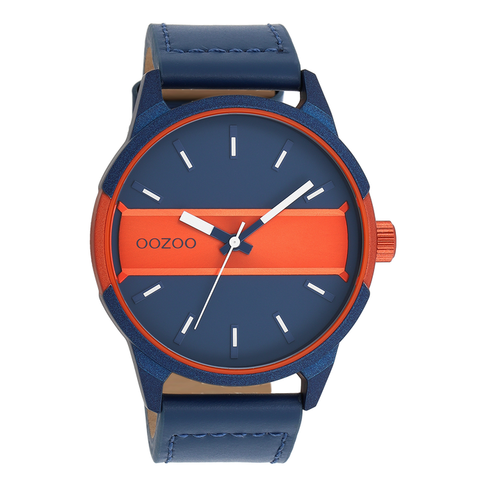 oozoo Blauw/fluo oranje OOZOO horloge met blauwe leren band - C11232