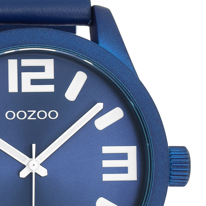 Oozoo Bos Groene OOZOO Horloge Met Donker Blauwe Leren Band - C1092