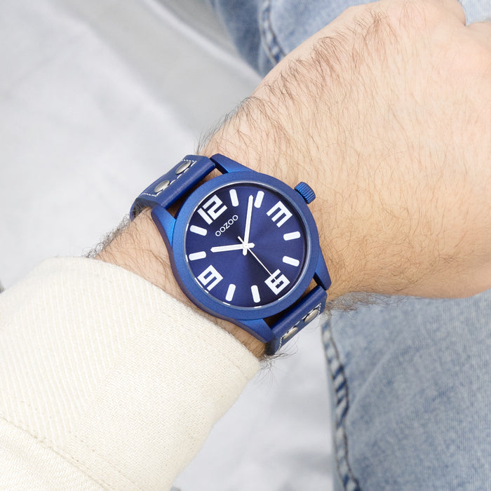 Oozoo Bos Groene OOZOO Horloge Met Donker Blauwe Leren Band - C1092