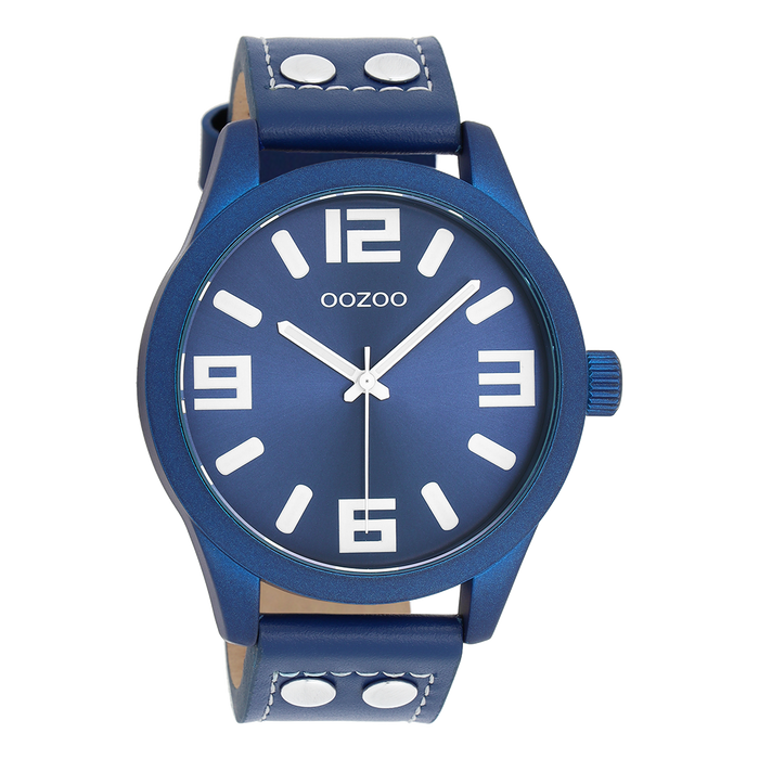 oozoo Bos groene OOZOO horloge met donker blauwe leren band - C1092 oozoo Bos groene OOZOO horloge met donker blauwe leren band - C1092