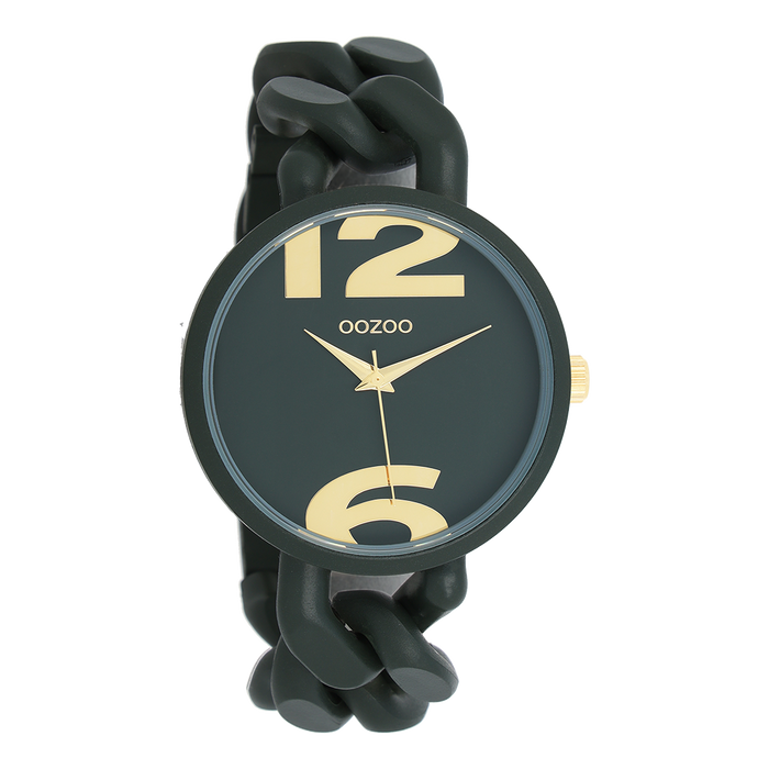 oozoo Bos groene OOZOO horloge met grove schakelarmband - C11269