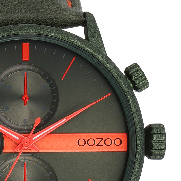 Oozoo Bos Groene OOZOO Horloge Met Leren Band - C11227