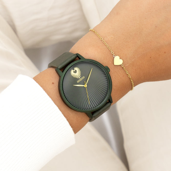 Oozoo Bos Groene OOZOO Horloge Met Leren Band - C11248