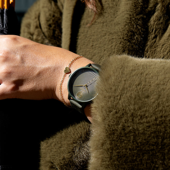 Oozoo Bos Groene OOZOO Horloge Met Leren Band - C11248