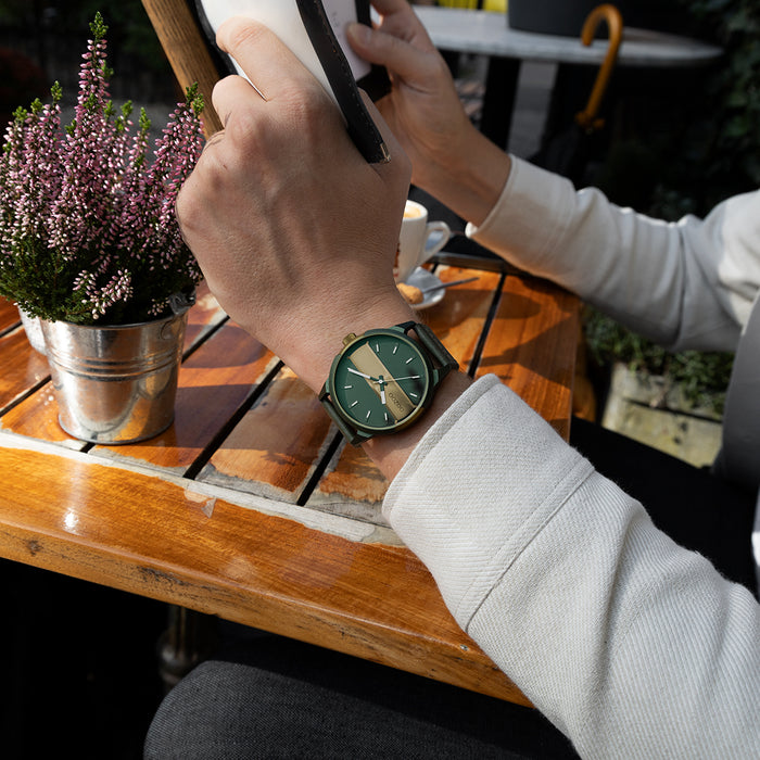 Oozoo Bos/olijf Groene OOZOO Horloge Met Bos Groene Leren Band - C11233