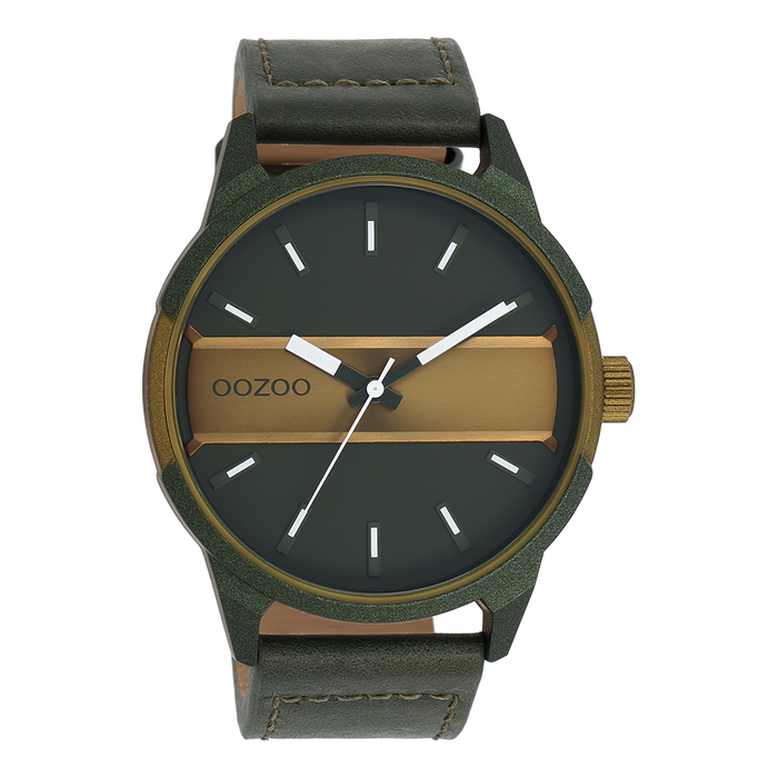 oozoo Bos/olijf groene OOZOO horloge met bos groene leren band - C11233