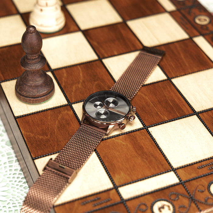 Oozoo Bruine OOZOO Horloge Met Metalen Mesh Armband - C11103