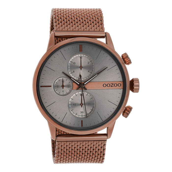 oozoo Bruine OOZOO horloge met metalen mesh armband - C11103