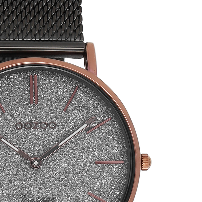 Oozoo Bruine OOZOO Horloge Met Olifant Grijze Metalen Mesh Armband - C8862