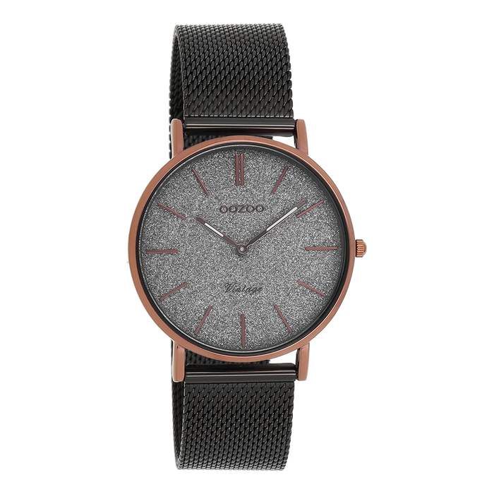 oozoo Bruine OOZOO horloge met olifant grijze metalen mesh armband - C8862