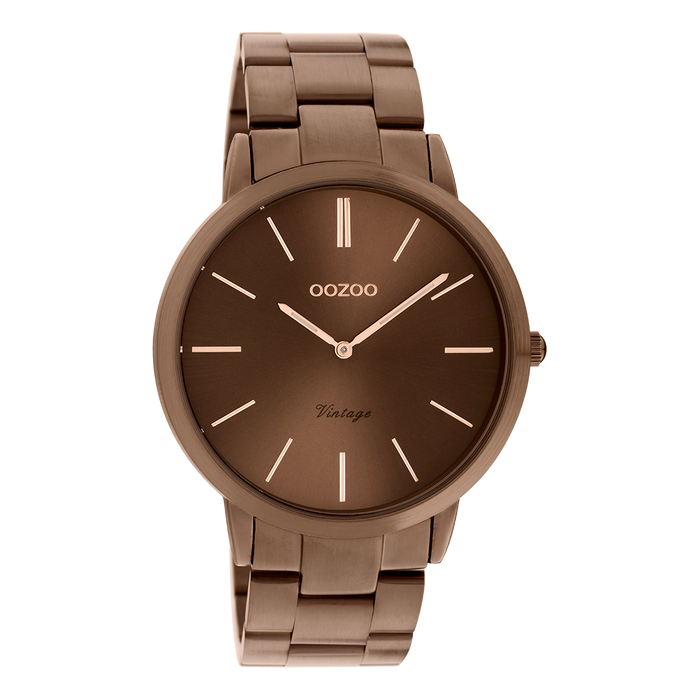 oozoo Bruine OOZOO horloge met roestvrijstalen armband - C20103