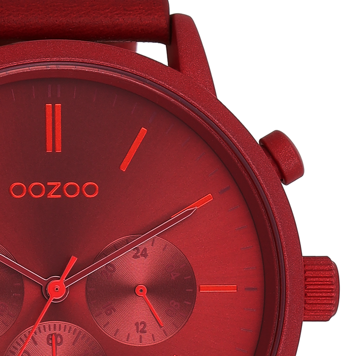 Oozoo Dahlia Rood OOZOO Horloge Met Leren Band - C11207
