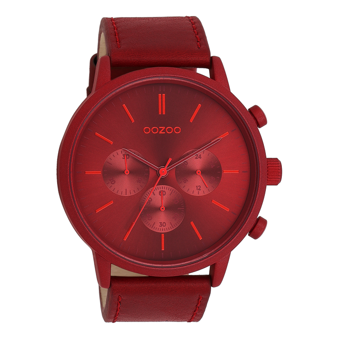 oozoo Dahlia rood OOZOO horloge met leren band - C11207