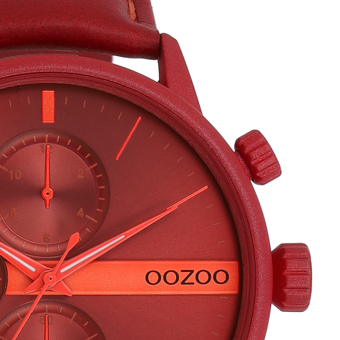 Oozoo Dahlia Rood OOZOO Horloge Met Leren Band - C11226
