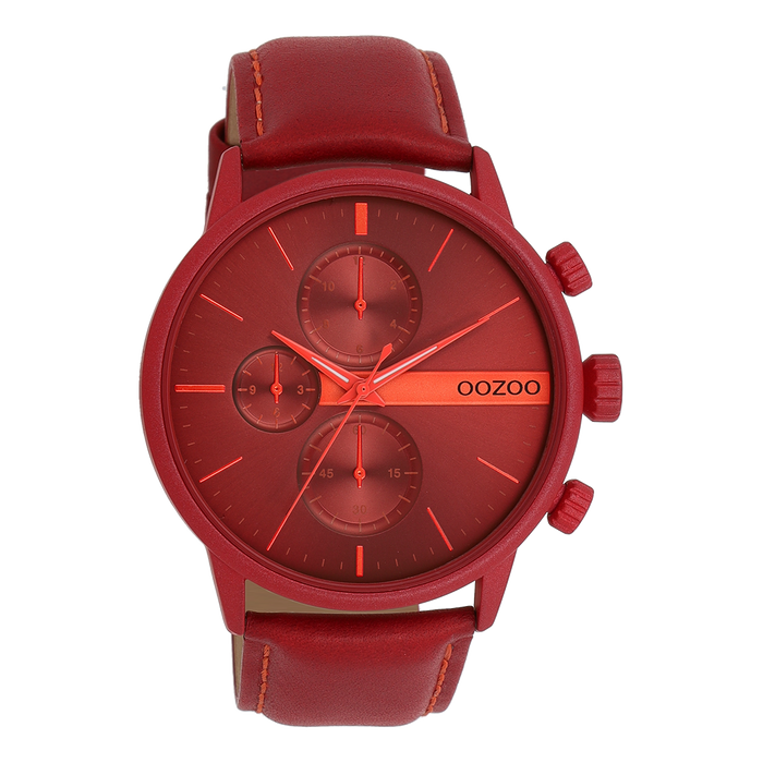 oozoo Dahlia rood OOZOO horloge met leren band - C11226