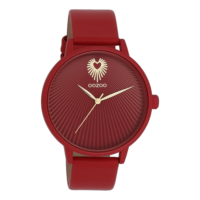 Oozoo Dahlia Rood OOZOO Horloge Met Leren Band - C11249