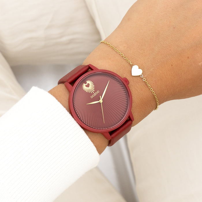 Oozoo Dahlia Rood OOZOO Horloge Met Leren Band - C11249