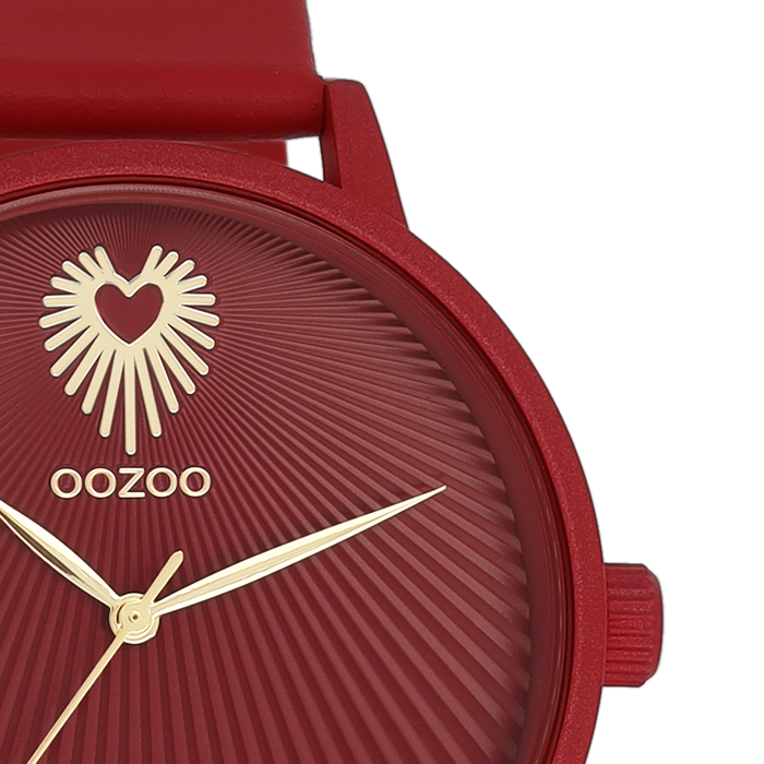 Oozoo Dahlia Rood OOZOO Horloge Met Leren Band - C11249