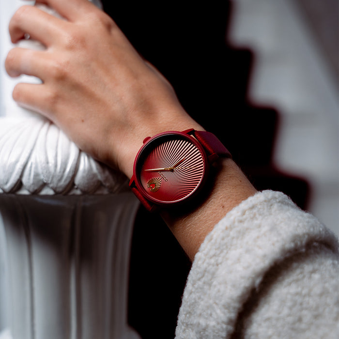 oozoo Dahlia rood OOZOO horloge met leren band - C11249